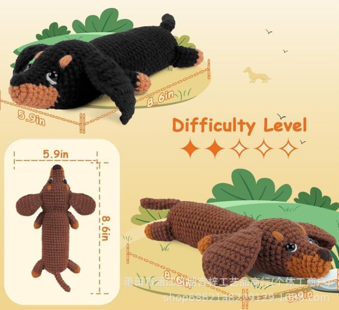 Houkiper Häkelset für Anfänger, Häckel Kit für Anfänger Tiere Häkeln Set Dackel Hund Crochet Set mit