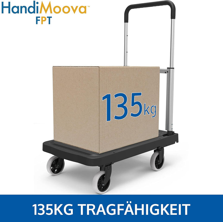 HandiMoova FPT Plattformwagen Klappbar; Kompakte Transportwagen; Platzsparend; Teleskopgriff; 135Kg