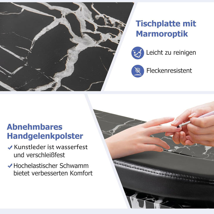 COSTWAY Maniküretisch klappbar, Nageltisch mit elektrischem Staubsammler, LED-Lampe, Handgelenkaufla