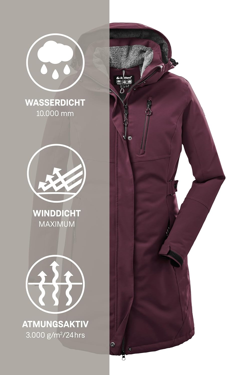 Killtec Damen Kow 165 Wmn Prk Funktionsparka/Parka mit abzippbarer Kapuze 42 dunkelpflaume, 42 dunke
