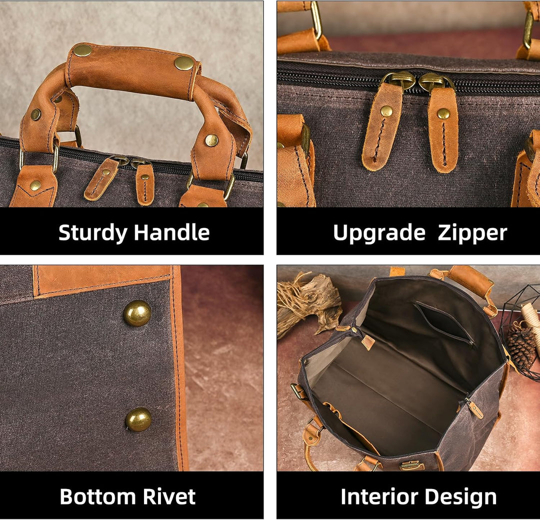 Wasserabweisend Canvas Crazy Horse Leder Reisetasche 35L Trim Unisex Handgepäck Weekender Tasche Spo