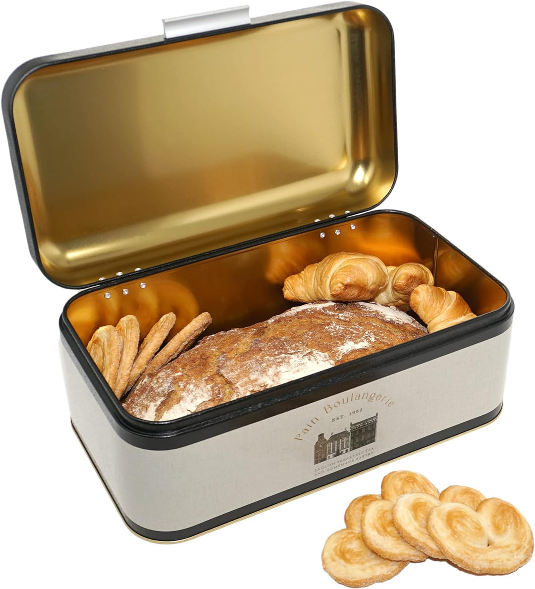 Lashuma Brotbox grau Backhaus für Küche, Brotaufbewahrung zum Frischhalten von Brot 36x21 cm, Backha