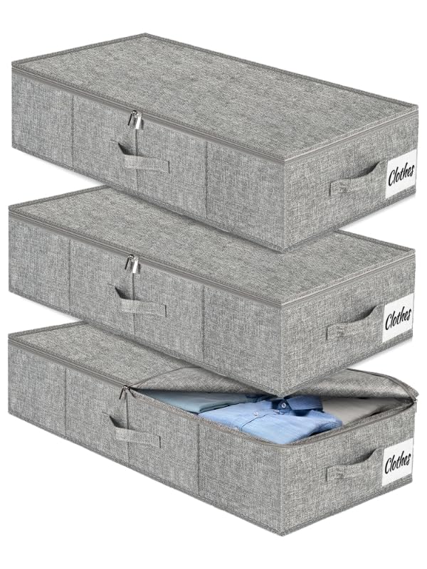 Unterbett Aufbewahrungsbox mit Deckel, 3 Stück Faltbar Unterbettkommode, Waschbar Kleideraufbewahrun