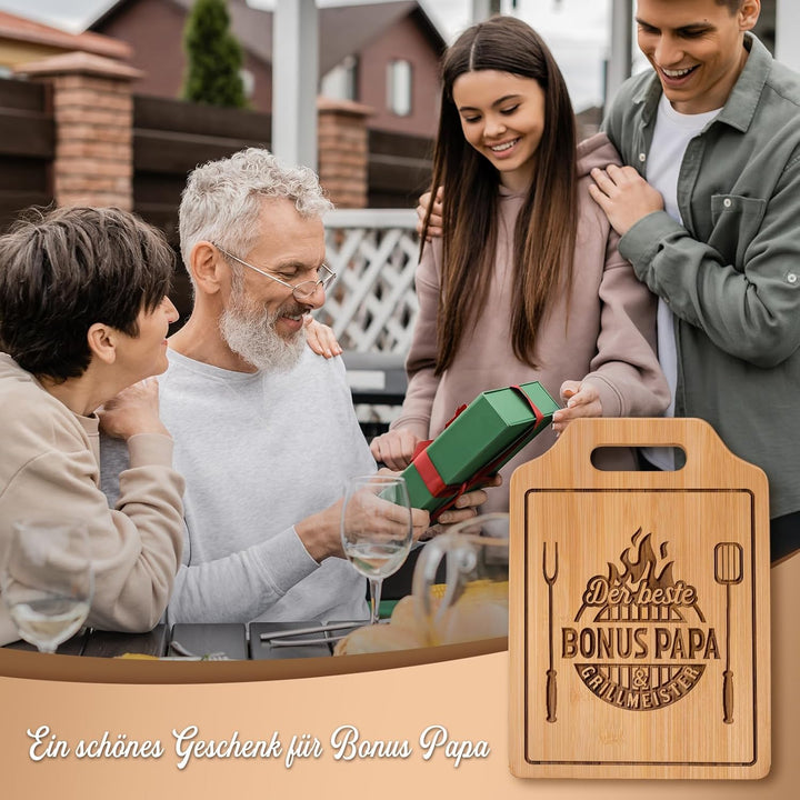 Giftasy Bonus Papa Geschenk - Bambus Schneidebrett mit Spruch, Personalisiert Geschenke für Stiefvat