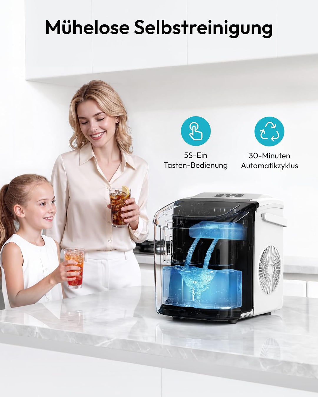 EUHOMY Eiswürfelmaschine, Eiswürfelmaschine Kleine, 9 Eiswürfel in 6 Minuten, Selbstreinigende Eiswü