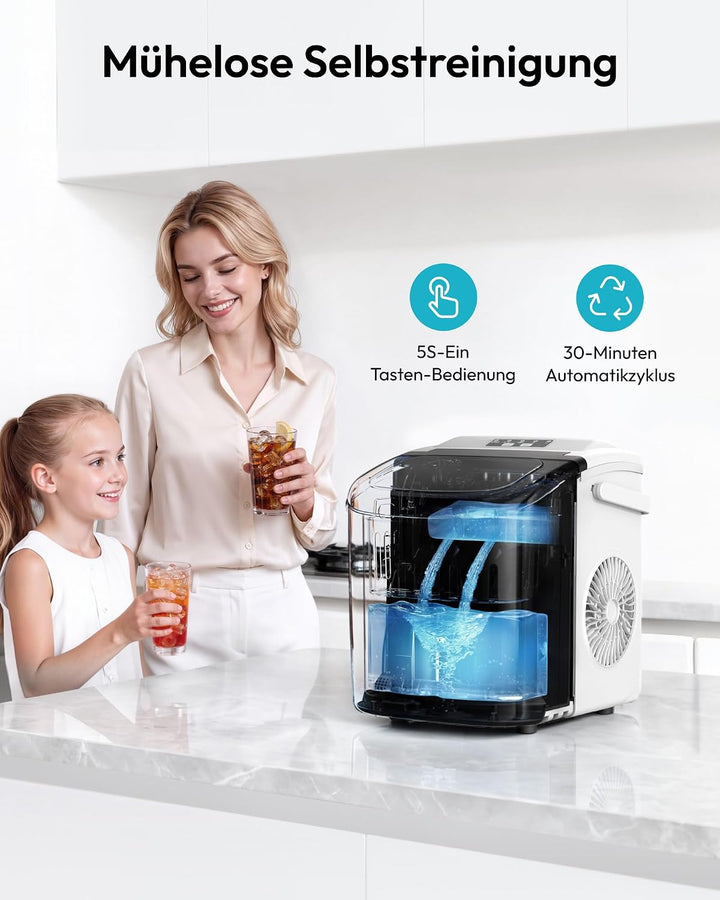 EUHOMY Eiswürfelmaschine, Eiswürfelmaschine Kleine, 9 Eiswürfel in 6 Minuten, Selbstreinigende Eiswü