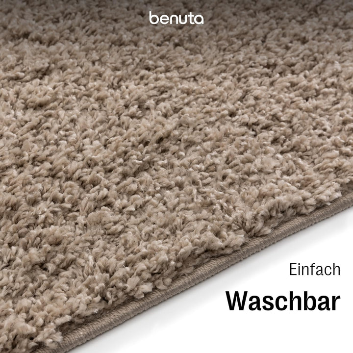 benuta Basic Hochflorteppich Soho - Beige 70x200 cm - Kuschelig Weicher Teppich im Minimalistischen