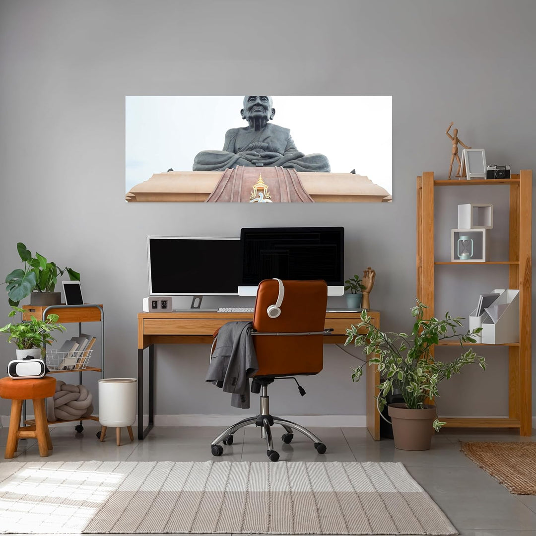 wandmotiv24 Leinwandbild Statue in einem berühmten Tempel in Thailand 100x40cm (BxH) Bilder auf Lein