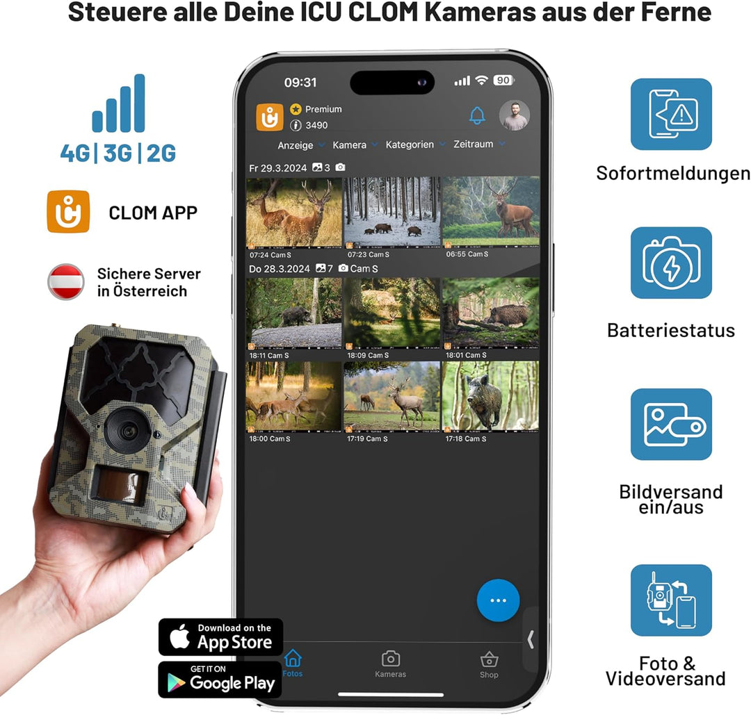 icuserver ICU CLOM Cam-S 4G Outdoor Wildkamera mit Handyübertragung und Bewegungsmelder – Nachtsicht