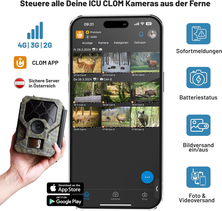icuserver ICU CLOM Cam-S 4G Outdoor Wildkamera mit Handyübertragung und Bewegungsmelder – Nachtsicht