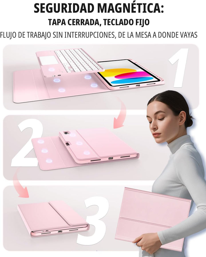 CACOE Hülle Tastatur Kompatibel mit iPad 10 Generation 10.9 Zoll 2022 A2757/A2777 mit Touchpad, 7-Fa