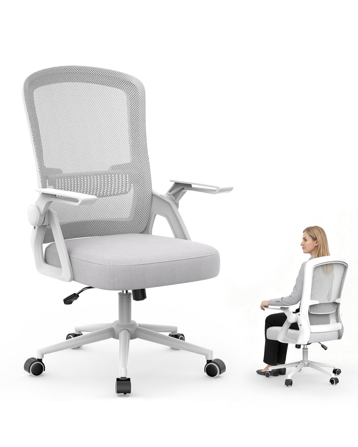 rattantree Schreibtischstuhl Ergonomischer Grau für Zuhause Büro | Bürostuhl mit Verstellbaren Armle