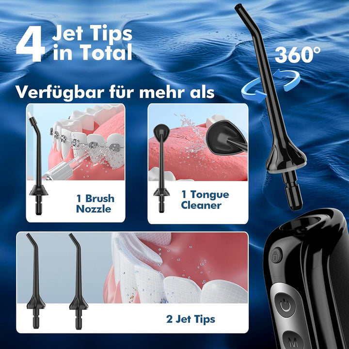 Munddusche Kabellos, Tragbarer Water Flosser mit 4 Modi & 8 Jet-Düsen,Munddusche Testsieger 2025,Zah