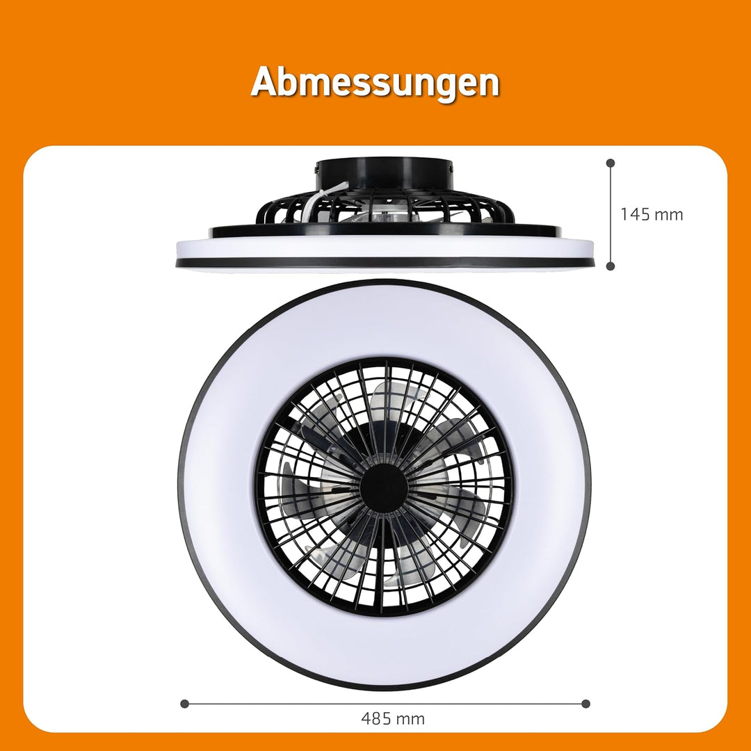 Proventa LED Deckenleuchte mit Ventilator 63W 5500lm Ø48,5cm CCT 2700K-6500K Fernbedienung Deckenven