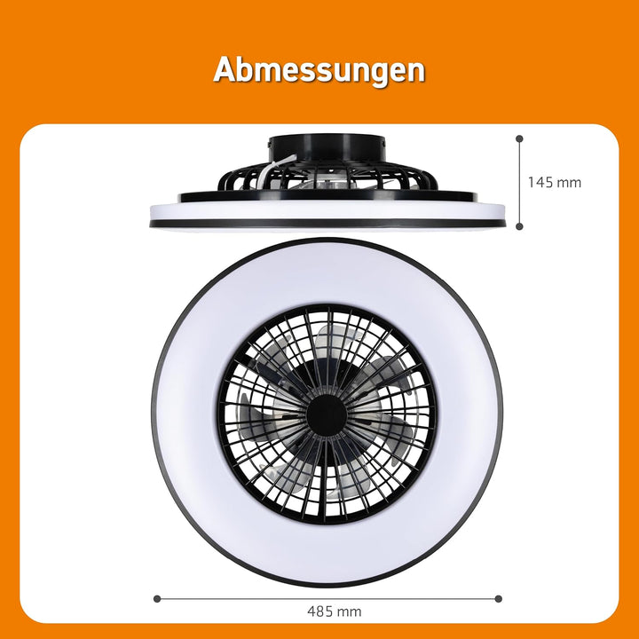 Proventa LED Deckenleuchte mit Ventilator 63W 5500lm Ø48,5cm CCT 2700K-6500K Fernbedienung Deckenven