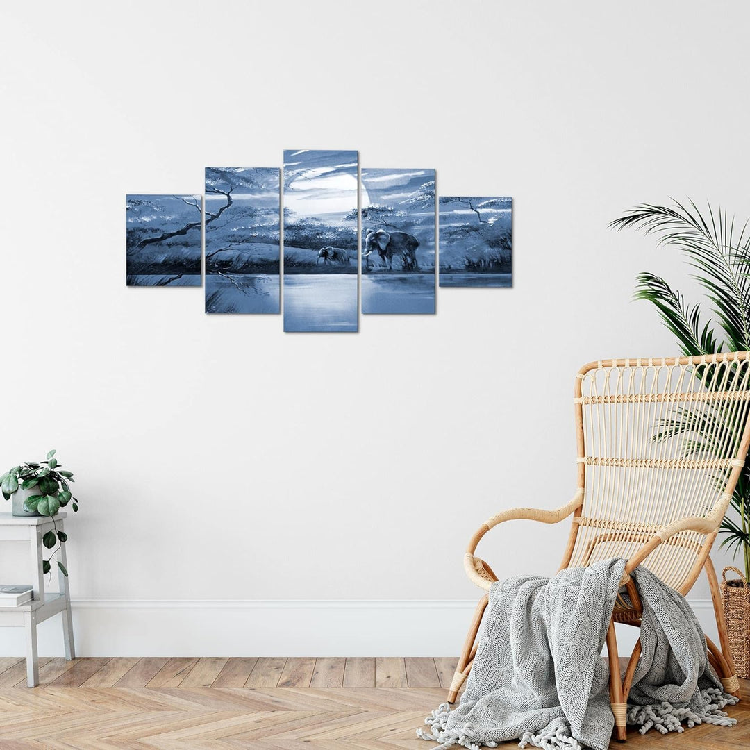 Runa Art Wandbilder Afrika Elefant 5 Teilig Bild auf Vlies Leinwand Deko Wohnzimmer Schlafzimmer Pan