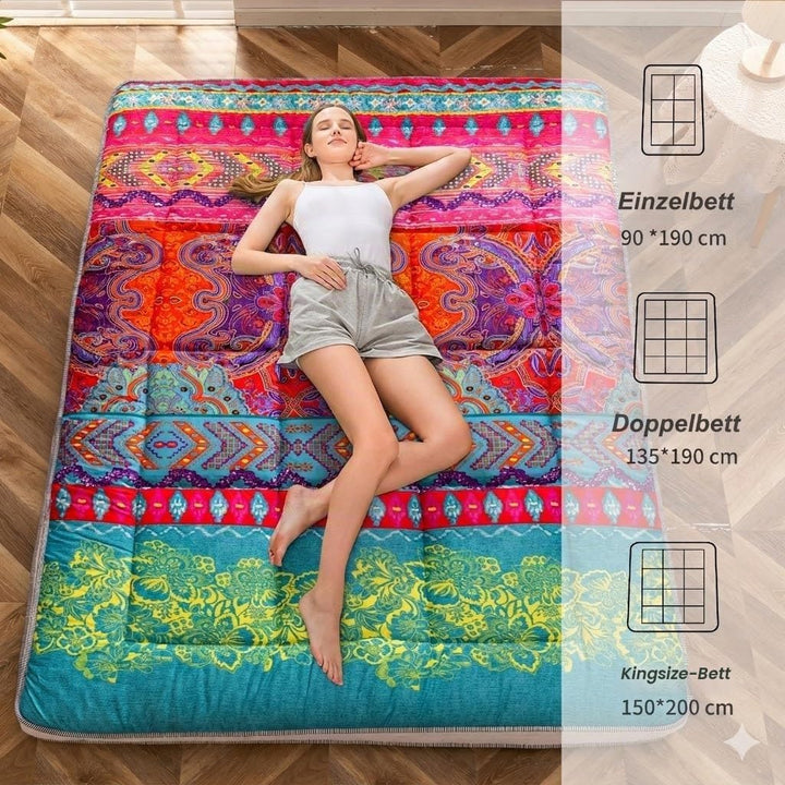 MAXYOYO Böhmische Retro Futon Matratze - Vintage Blumenmuster japanische Bodenmatratze - rollbar ver