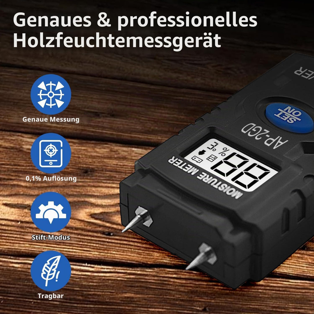 Digitaler Feuchtigkeitsmessgerät, Pin-Typ Vochtmeters Vochtindicator Feuchteindikator Holzfeuchtemes