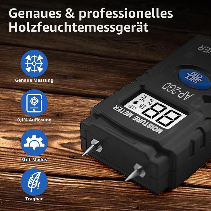 Digitaler Feuchtigkeitsmessgerät, Pin-Typ Vochtmeters Vochtindicator Feuchteindikator Holzfeuchtemes