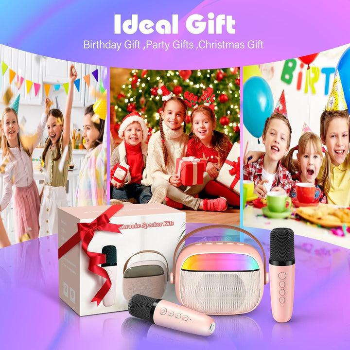 Karaoke Maschine mit 2 Mikrofon Kinder, Geschenk Mädchen 3-12 Jahre Mini Karaoke Mikrofon Kinder Mäd
