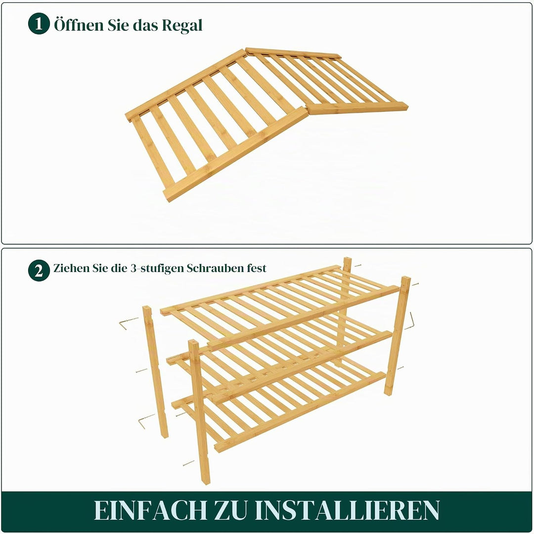 smiry Schuhregal aus Bambus, Schuhregal Platzsparend mit 3 Ebenen, Erweiterbar Stapelbar Shoe Rack,