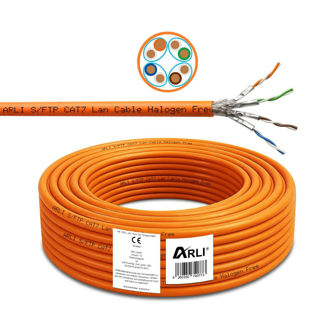 ARLI CAT 7 Verlegekabel 50m Netzwerkkabel inkl. Abisoliermesser CAT.7 LAN Halogenfrei Installationsk