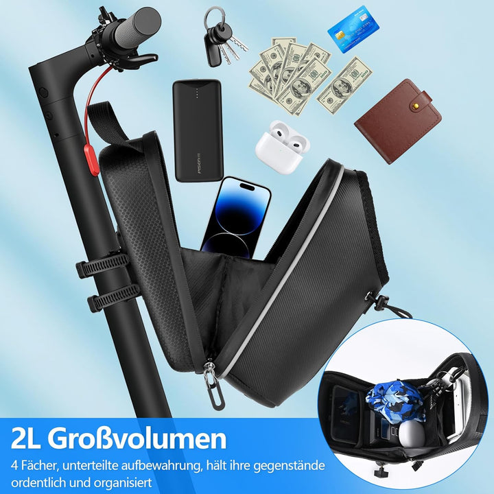 E Scooter Tasche, 2L Grosse Kapazität E Roller Tasche mit Wasserflaschenhalter, Lenkertasche Escoote