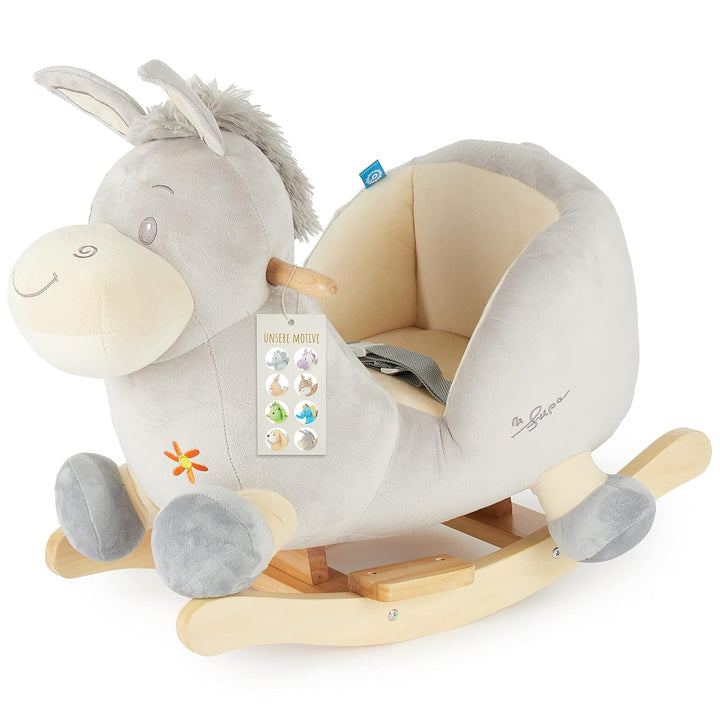 Bieco Plüsch Schaukeltier Esel Fips, 60 cm | Kinder Schaukelstuhl mit Sicherheitsgurt | Baby Schauke