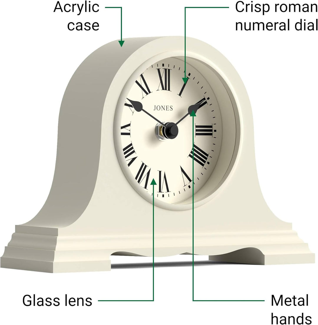 JONES CLOCKS® Speakeasy Tischuhr | Klassisches Napoleon|Hut|Design | Blasscreme | Römische Ziffern |