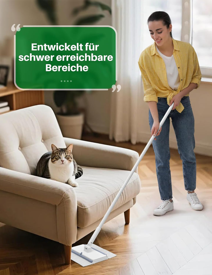 LyriFine Bodenwischer Set 2-in-1, Trocken- und Nasswischmopp mit One-Touch Abwurf, 1s Pad-Befestigun