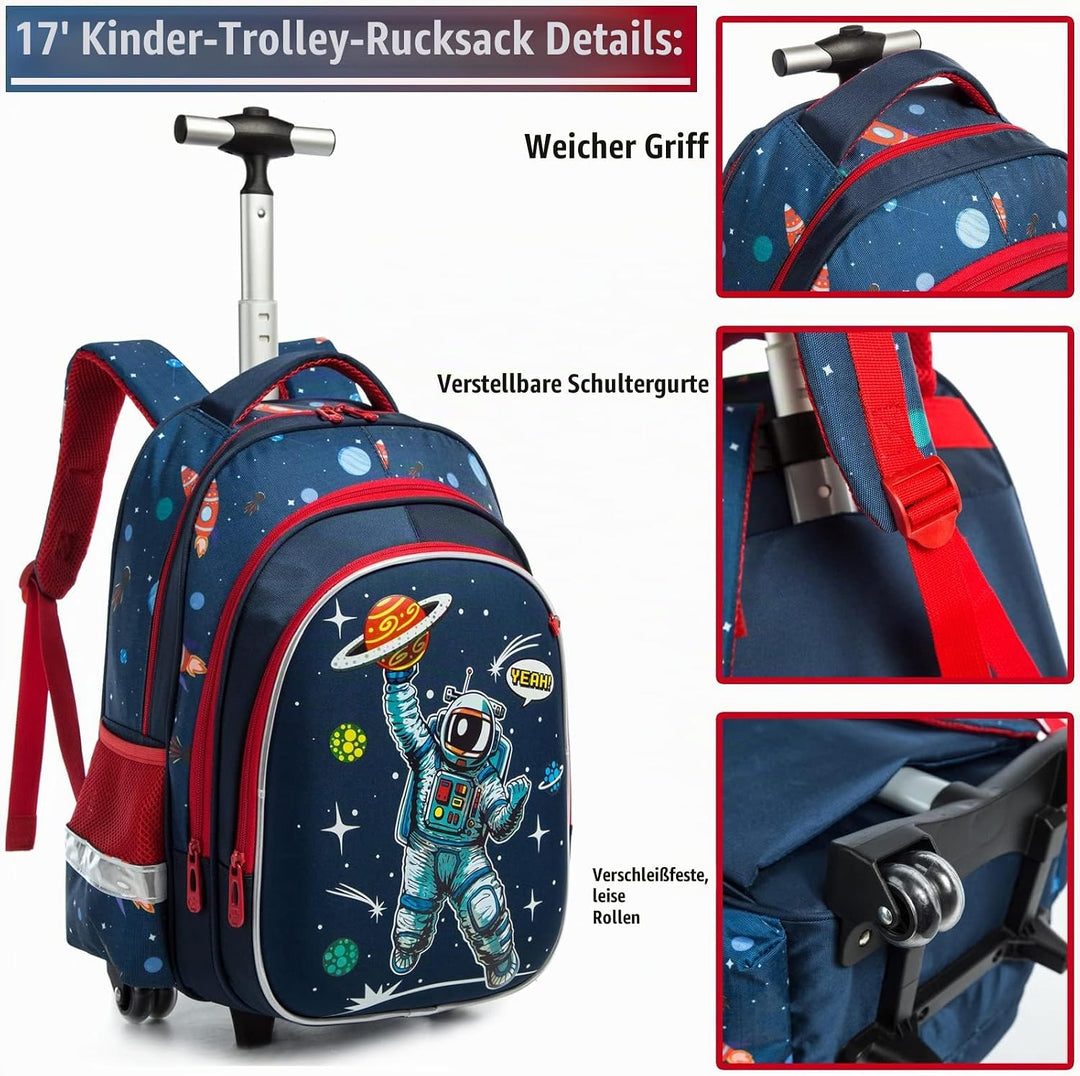 16" Schulranzen Kinder Rollrucksack für Mädchen 3PCS Rollen Reiserucksäcke 17 Blau220414-l, 17 Blau2