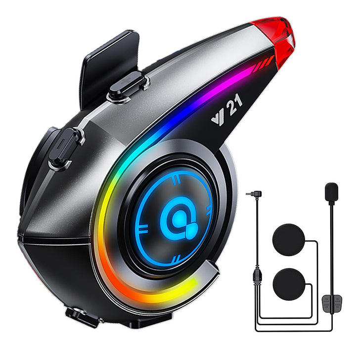 OBEST Motorrad Bluetooth Headset, Motorradhelm Kopfhörer mit LED RGB Schillernde Lichter, IP65 Wasse