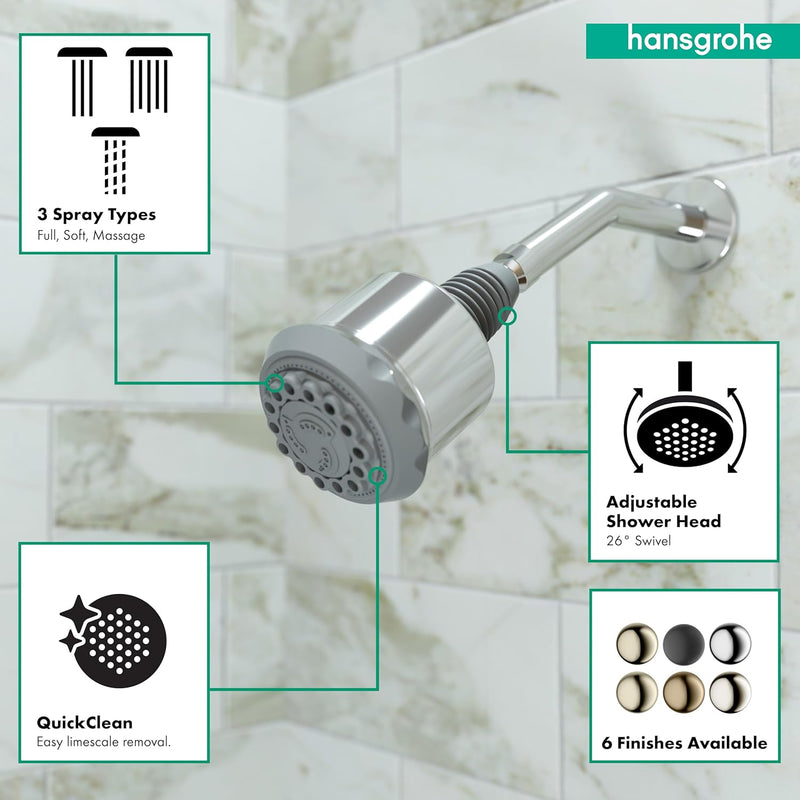 Hansgrohe HG28496001 Clubmaster Showerhead, Chrome, 4.02 x 3.54 x 3.54 inches, Chrome