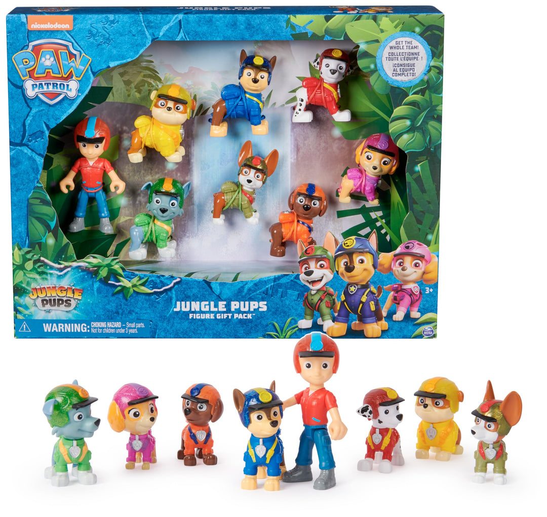 PAW PATROL Jungle Pups – Spielfiguren-Geschenkset mit 7 Hundefiguren und 1 Ryderfigur zum Sammeln, S