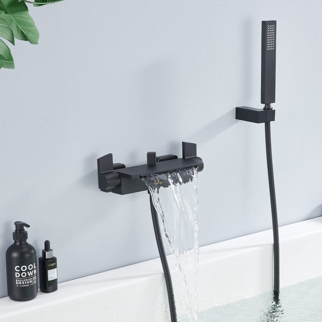HOMELODY Schwarz Badewannenarmatur Wasserfall Armatur Badewanne Mischbatterie mit Brause Wannenarmat