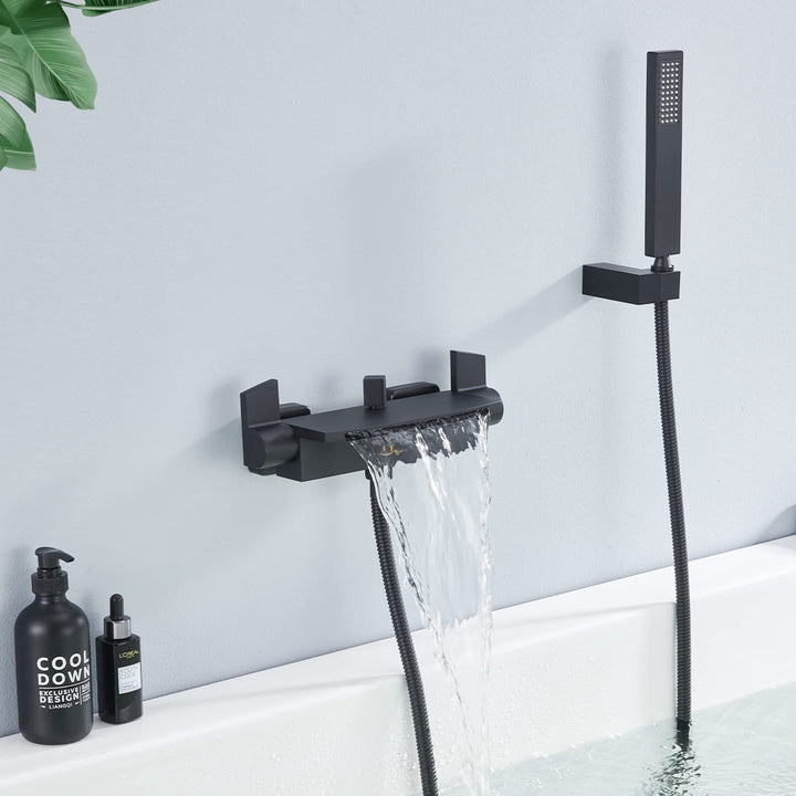 HOMELODY Schwarz Badewannenarmatur Wasserfall Armatur Badewanne Mischbatterie mit Brause Wannenarmat