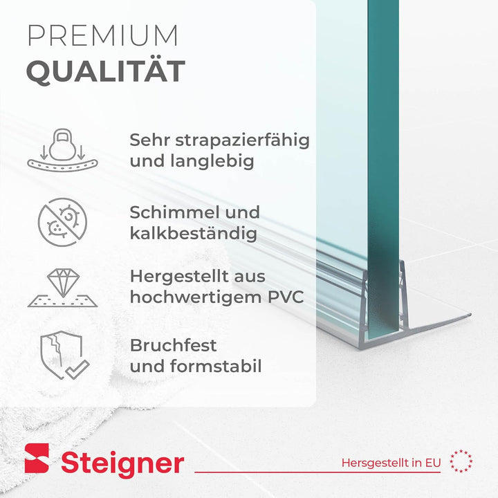 STEIGNER Duschdichtung, 140cm, Glasstärke 6/7/ 8 mm, Gerade PVC Ersatzdichtung für Dusche, UK02 UK02