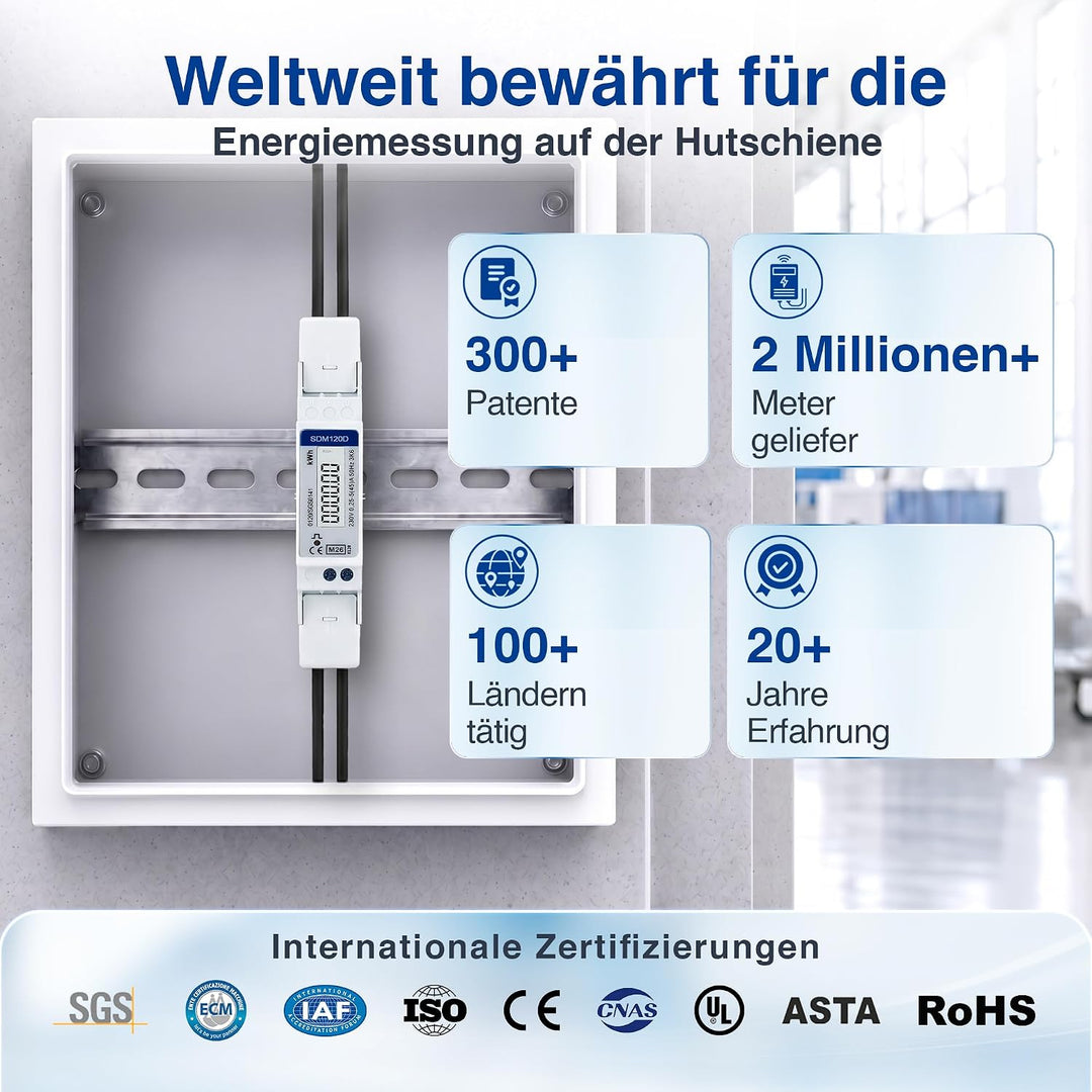 SDM120D Einphasiger 230V 0,25-5 45 Amp kWh DIN-Schiene Elektrischer AC Meter Pulsausgang 1000imp/kWh