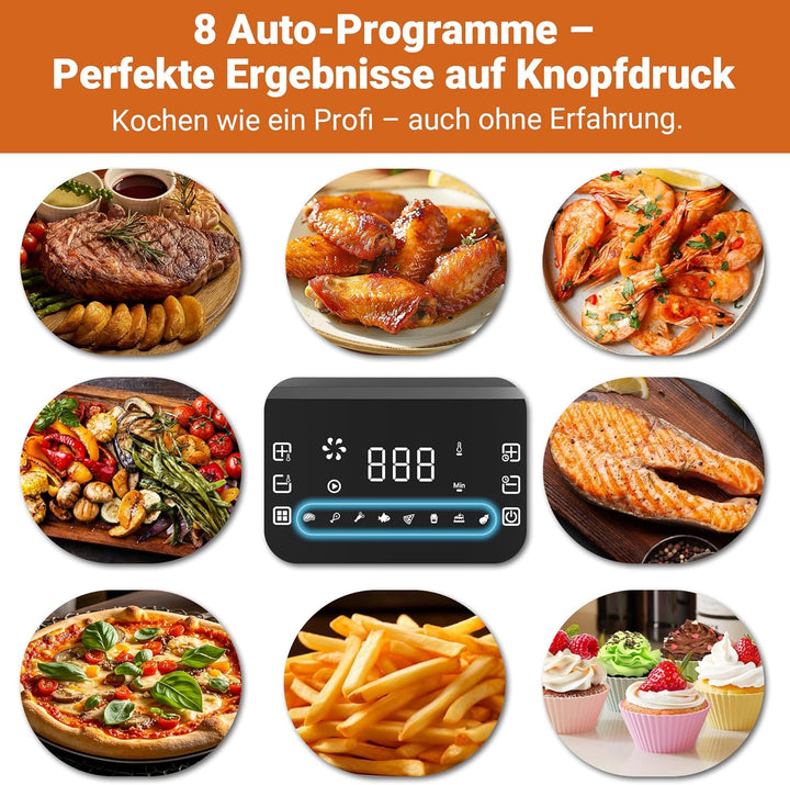 Heissluftfritteuse 6,5L Airfryer XL mit Sichtfenster & Touchscreen, 1600W Fritteuse ohne Fett, 8 Pro