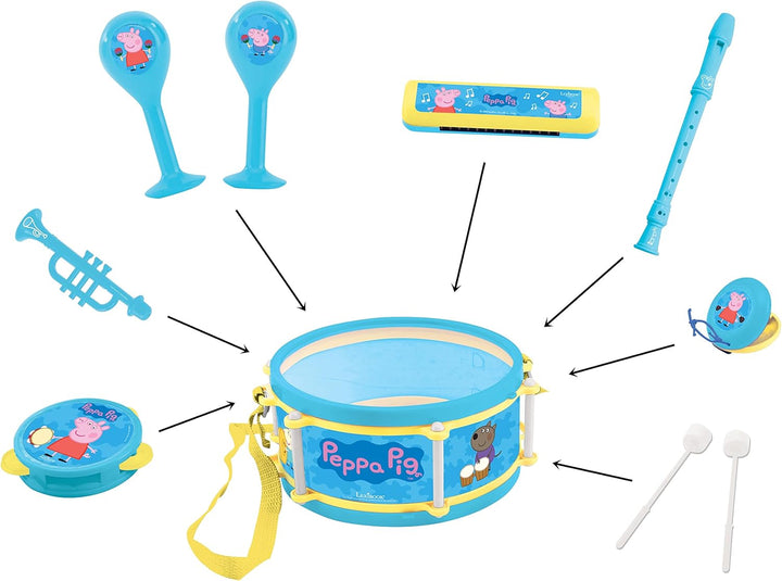 Lexibook, Peppa Pig, Set mit 7 Musikinstrumenten (Trommel, Maracas, Kastagnette, Mundharmonika, Bloc