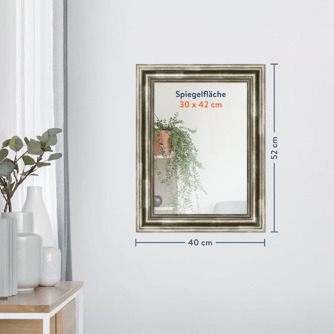 WANDStyle Spiegel Barock und Antik I Aussenmass: 40x52cm I Farbe: Silber I silberner Wandspiegel aus