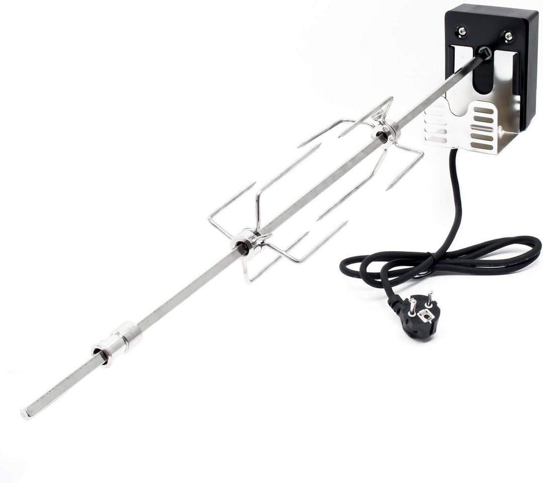 Wiltec BBQ Grillspiess 70cm 230V aus Edelstahl, inkl. 2 Fleischklammern, Drehspiess Rôtisserie 70 cm