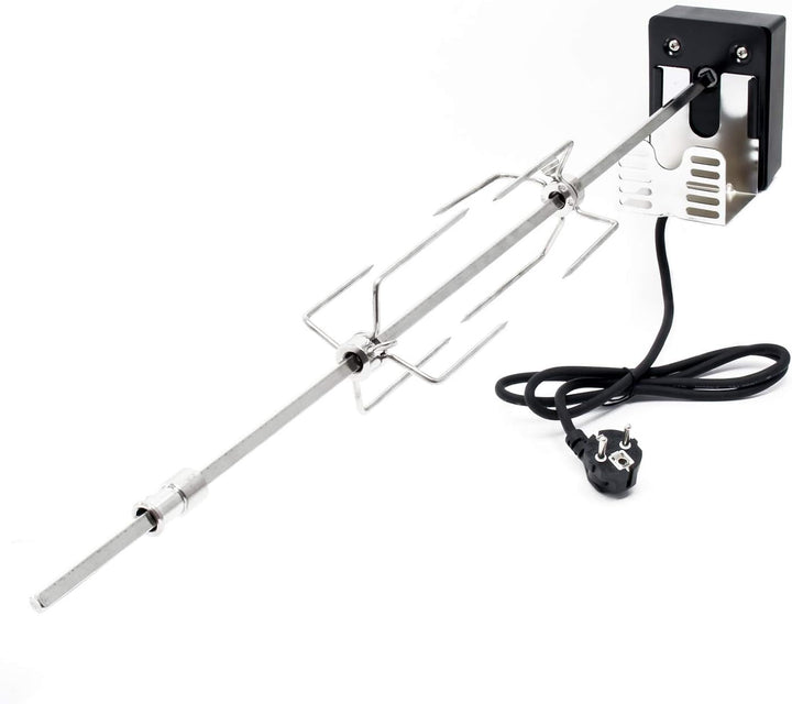 Wiltec BBQ Grillspiess 70cm 230V aus Edelstahl, inkl. 2 Fleischklammern, Drehspiess Rôtisserie 70 cm