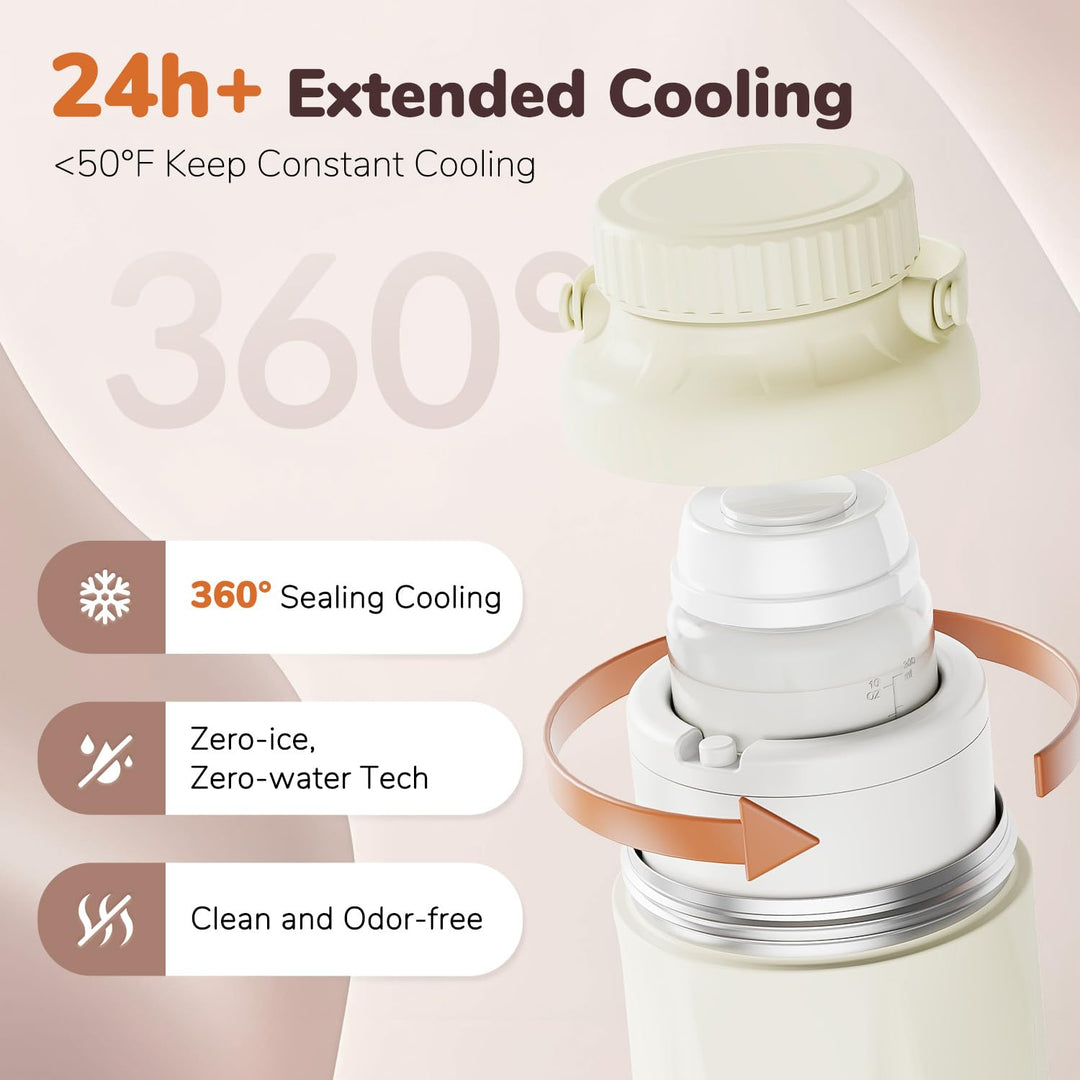 Tragbarer Muttermilch-Kühler – 24H+ Frische durch 360°-Kühlung, 650ml BPA-frei, Isolierte Milchflasc