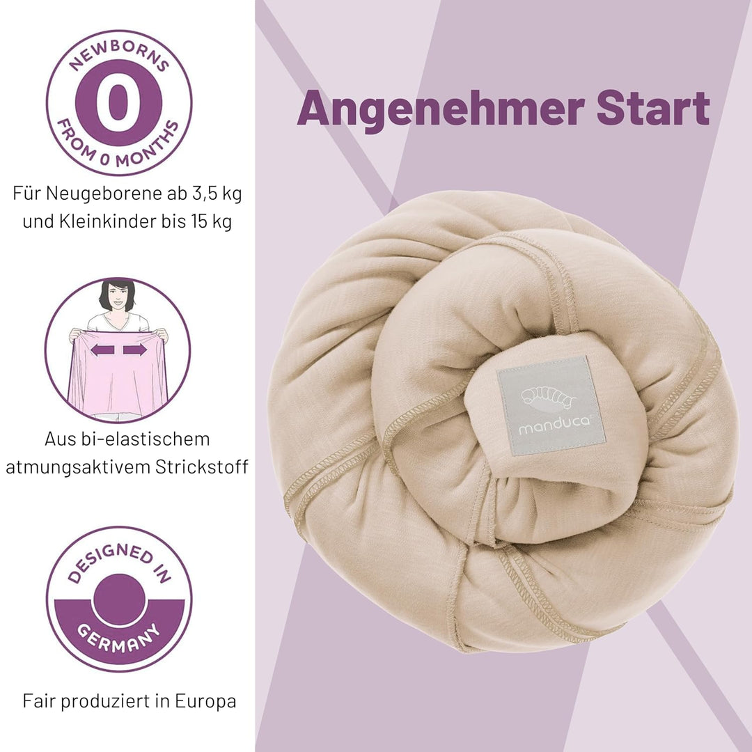 manduca Sling – elastisches Babytragetuch für Neugeborene ab 3,5 kg und Babys bis 15 kg – stabiles T