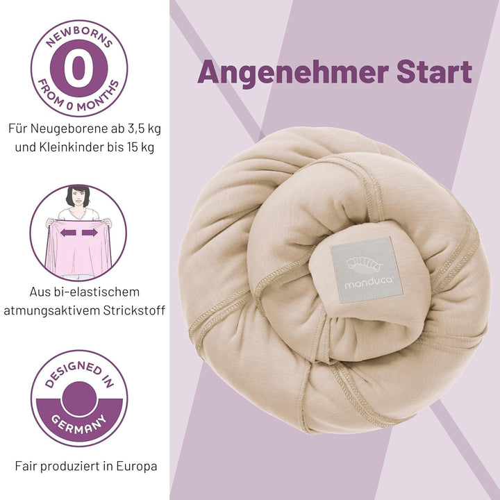 manduca Sling – elastisches Babytragetuch für Neugeborene ab 3,5 kg und Babys bis 15 kg – stabiles T