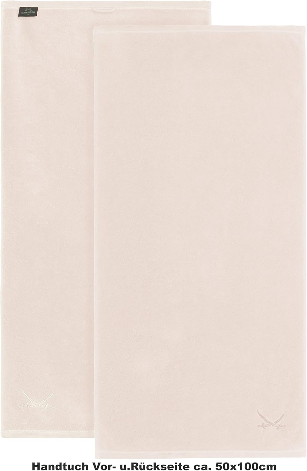 Sansibar Handtuch mit gesticktem Säbel Logo Badtuch 100% Baumwolle 50x100 cm (4er Set, Sand) 4er Set