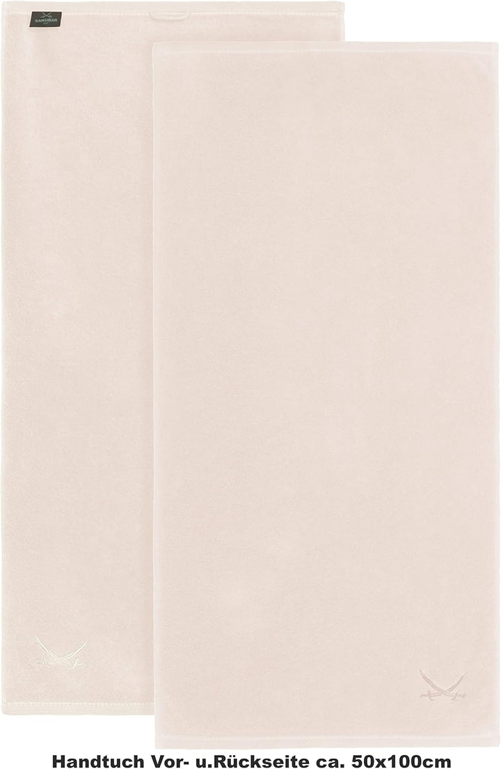 Sansibar Handtuch mit gesticktem Säbel Logo Badtuch 100% Baumwolle 50x100 cm (4er Set, Sand) 4er Set
