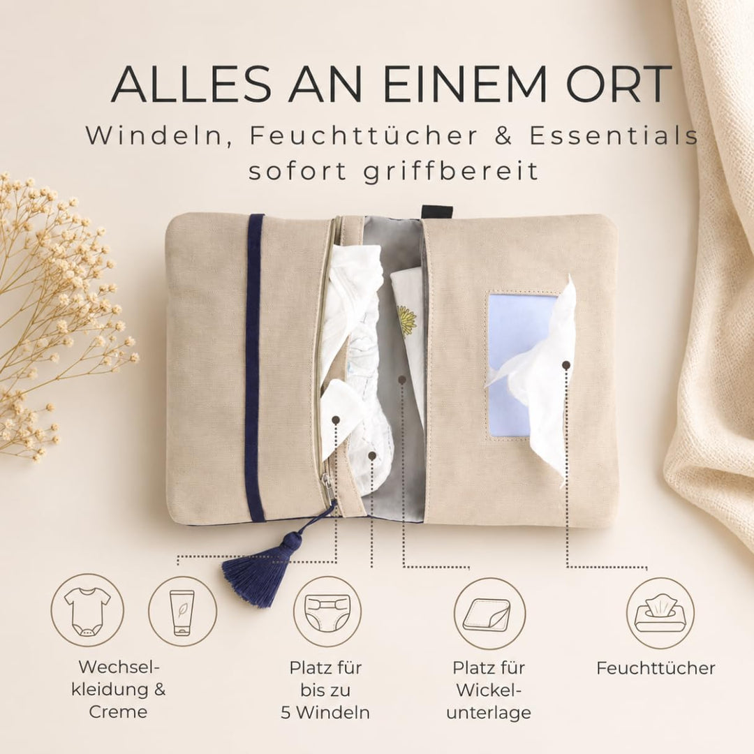 Karolini® Windeltasche Organizer Dunkelblau für unterwegs – kompakte Wickeltasche aus Cord (Bio Baum