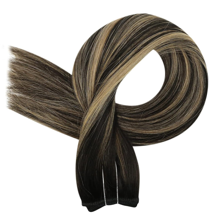 Fshine Draht Extensions Echthaar Natürlich Schwarz Gemischt Karamellblond 30 cm 70 g Secret Extensio